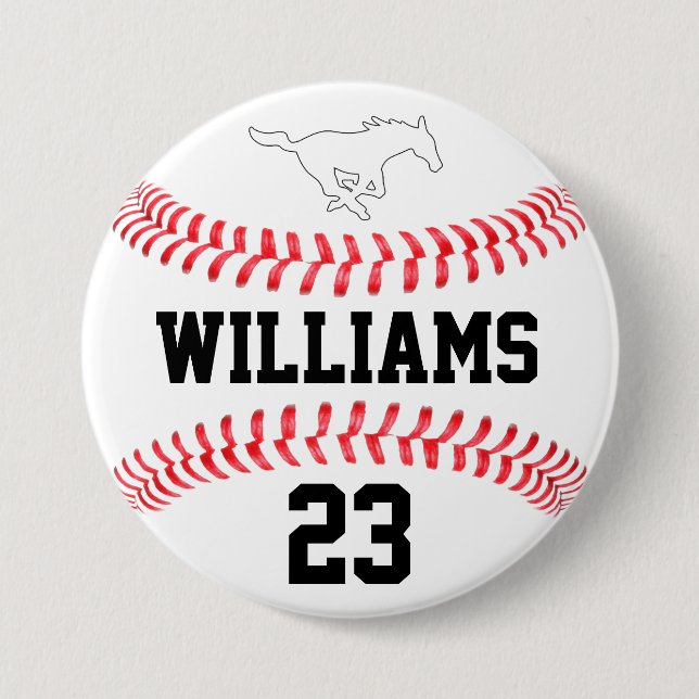 Baseball Custom Player Name Number and Team Logo Button (Front)