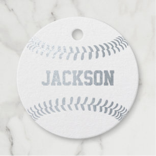 Baseball Custom Team or Player Name Sports Silver Foil Favor Tags