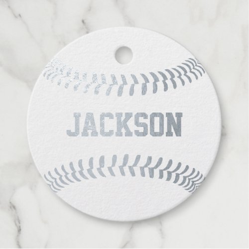 Baseball Custom Team or Player Name Sports Silver Foil Favor Tags