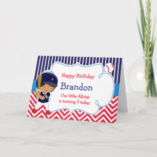 Baseball Cute African American Boy Birthday Card
