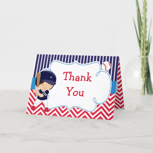 Baseball Cute African American Boy Birthday Party Thank You Card