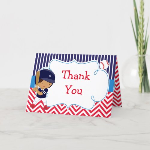 Baseball Cute African American Boy Birthday Party Thank You Card