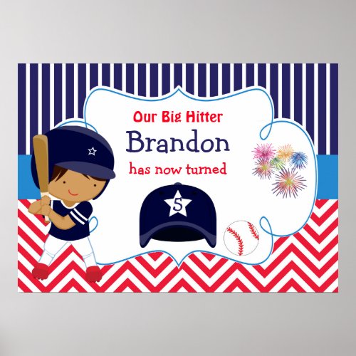 Baseball Cute African American Boy Birthday Poster