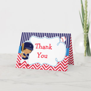 Baseball Cute African American Boy Letterpress Thank You Card