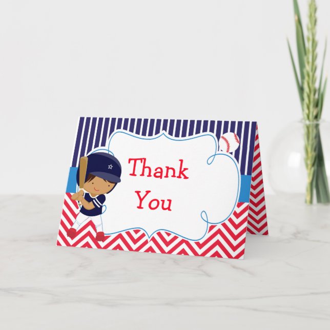 Baseball Cute African American Boy  Thank You Card (Front)