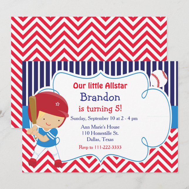 Baseball Cute Blonde Boy Birthday Party Invitation (Front/Back)