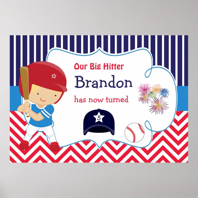 Baseball Cute Blonde Hair Boy Birthday Poster (Front)