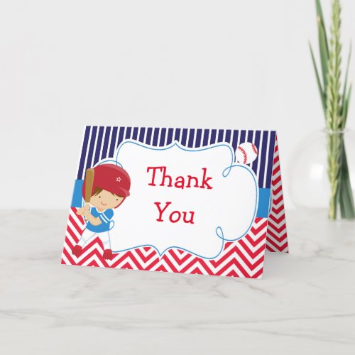 Baseball Cute Brunette Boy Birthday Party Thank You Card