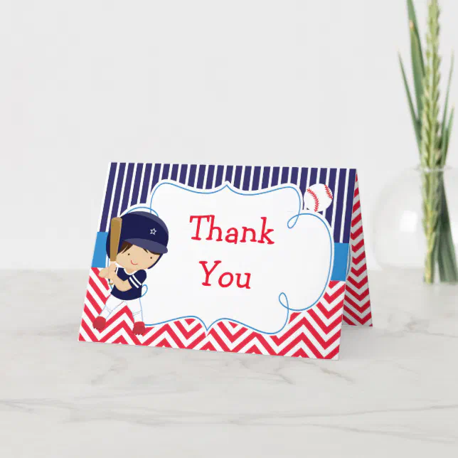 Baseball Cute Dark Hair Boy Birthday Party Thank You Card | Zazzle