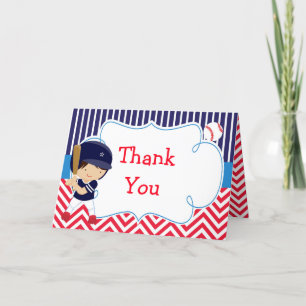 Baseball Cute Dark Haired Boy  Thank You Card