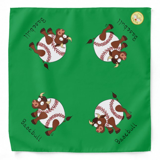 Baseball Cute Kids Cartoon Bull Bandana (Front)