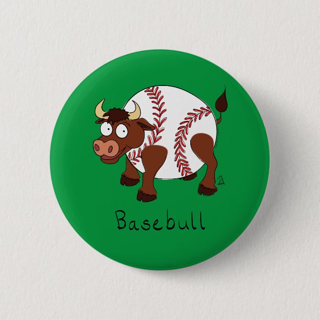 Baseball Cute Kids Cartoon Bull Button (Front)
