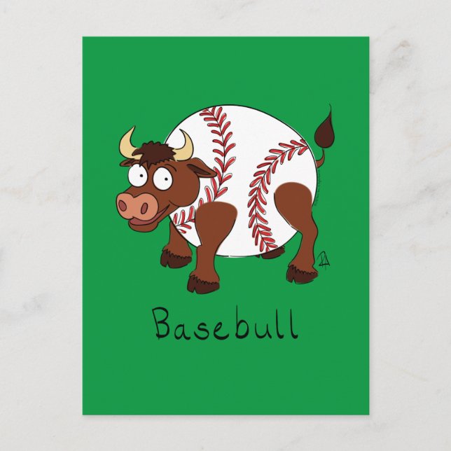 Baseball Cute Kids Cartoon Bull Postcard (Front)