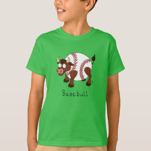 Baseball Cute Kids Cartoon Bull T-Shirt