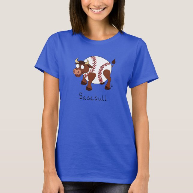 Baseball Cute Kids Cartoon Bull T-Shirt (Front)