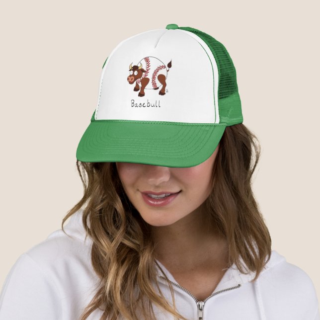Baseball Cute Kids Cartoon Bull Trucker Hat (In Situ)