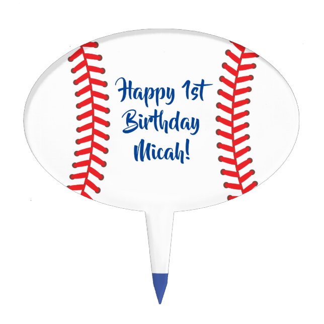 Baseball Cute Sports 1st Birthday Party Cake Topper (Front)