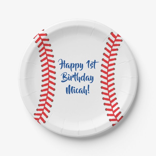 Baseball Cute Sports 1st Birthday Party Paper Plates (Front)