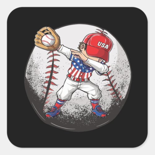 Baseball Dabbing Boy USA Jersey Square Sticker