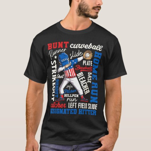 Baseball Dabbing T 4th of July Patriotic American  T_Shirt