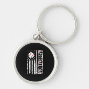 Baseball Dad American Flag Patriotic Father's Day Keychain