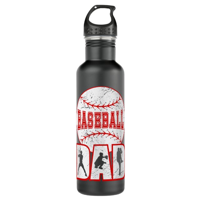 Baseball Dad Baseball player Stainless Steel Water Bottle (Front)