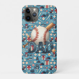 Baseball Dad Christmas Themed on Blue Background iPhone 11 Pro Case