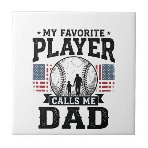 Baseball Dad Favorite Player Vintage Vector Design Ceramic Tile