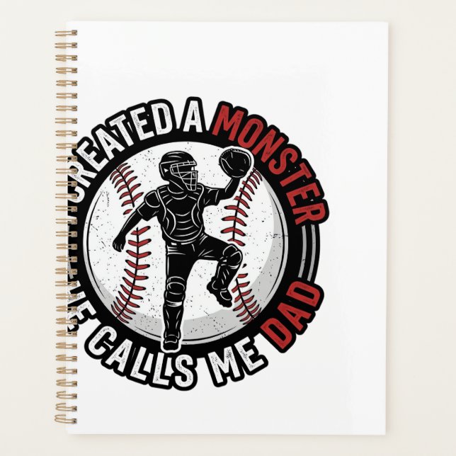 Baseball Dad Monster Vintage Catcher Shirt Design_ Planner (Front)