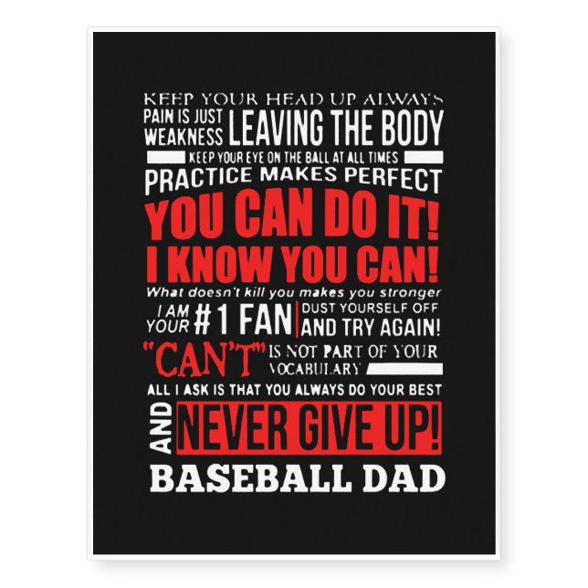 Baseball Dad Shirts Temporary Tattoos (Front)