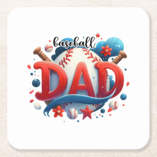 Baseball Dad Square Paper Coaster