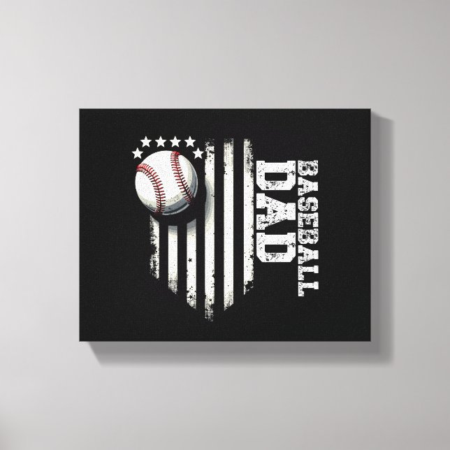 Baseball DAD USA American Flag Fathers Day 4th of  Canvas Print (Front)