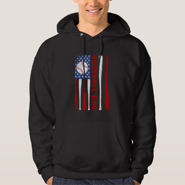 Baseball Dad USA American Flag Father's Day 4th of Hoodie (Front)