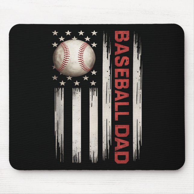Baseball Dad Usa American Flag Fathers Day 4th Of  Mouse Pad (Front)