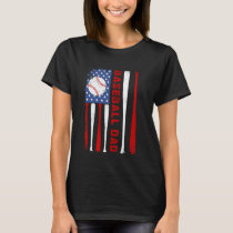 Baseball Dad USA American Flag Father's Day 4th of T-Shirt
