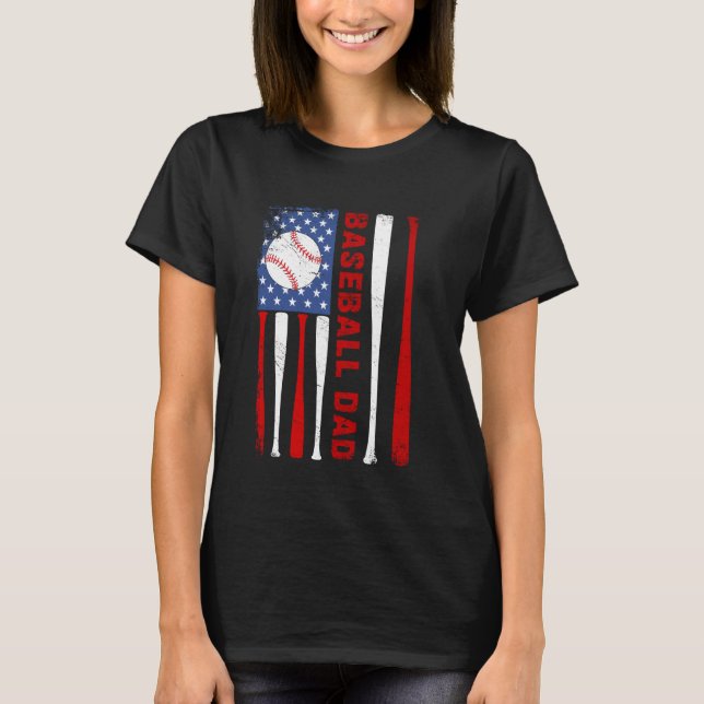 Baseball Dad USA American Flag Father's Day 4th of T-Shirt (Front)