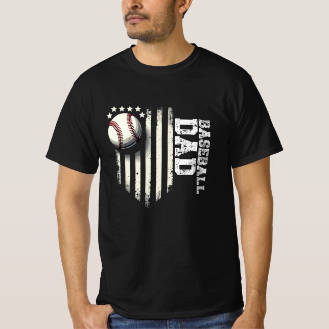 Baseball DAD USA American Flag Fathers Day 4th of  T-Shirt (Front)