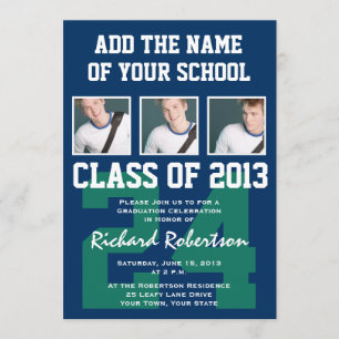 Baseball Dark Blue and Kelly Green Uniform Number Invitation