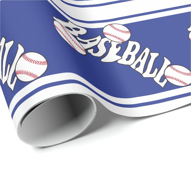 Baseball Dark Blue and White Stripes Wrapping Paper (Roll Corner)