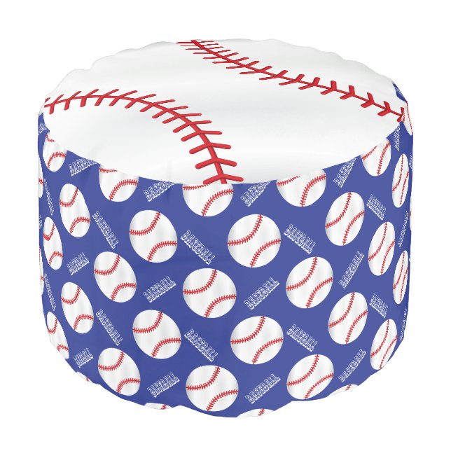 Baseball Dark Blue Sport Pattern Pouf (Angled Front)