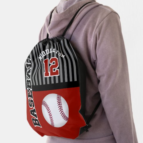 Baseball  _ Dark Red  Drawstring Bag