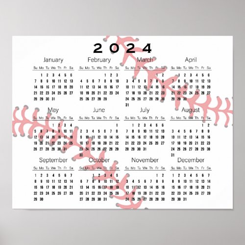 Baseball Design 2024 Calendar Poster