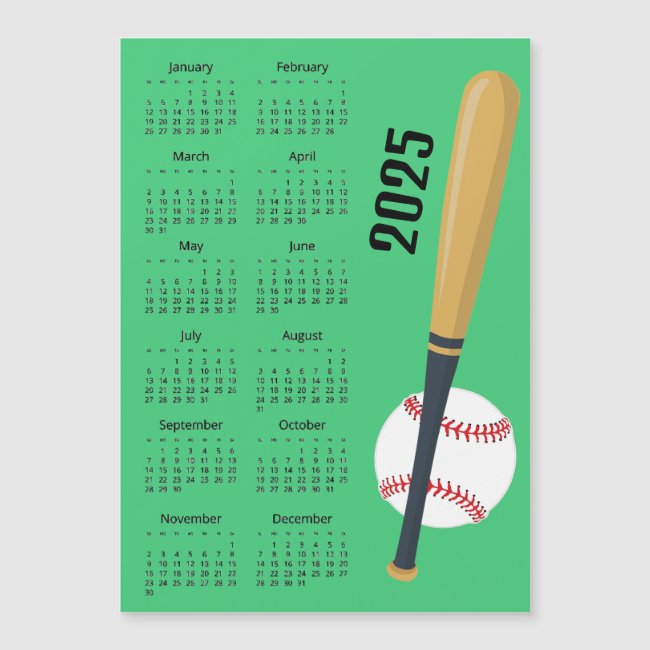 Baseball Design 2025 Calendar Magnetic Card