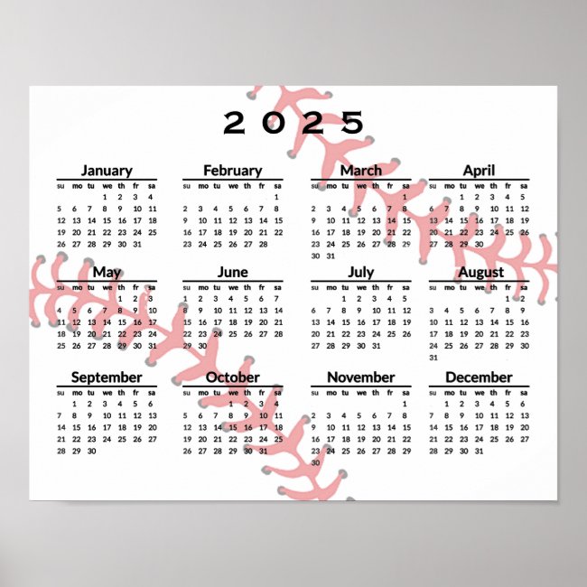 Baseball Design 2025 Calendar Poster