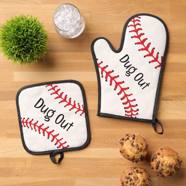 Baseball Design Oven Mitt and Pot Holders