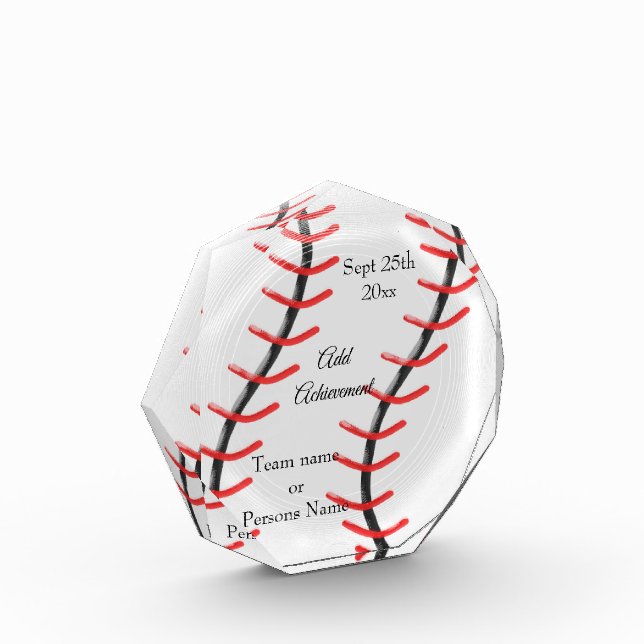 Baseball Design Personalised Acrylic Award (Left)