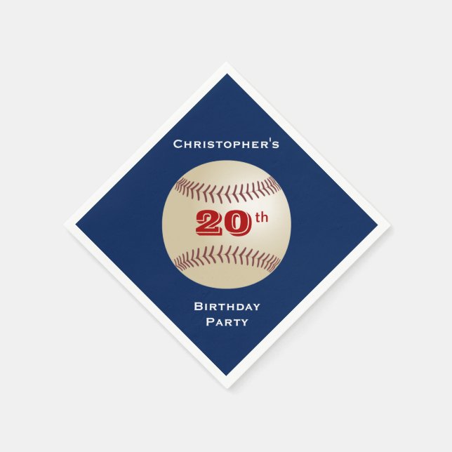 Baseball Diamond, 20th Birthday Party, Name, Paper Paper Napkins (Corner)