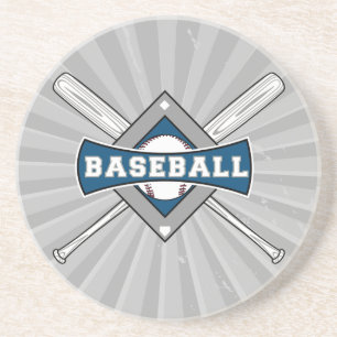baseball diamond logo gray blue white coaster
