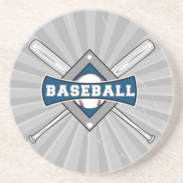 baseball diamond logo gray blue white coaster (Front)