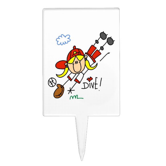 Baseball Dive Girls Softball T-shirts and Gifts Cake Topper (Front)